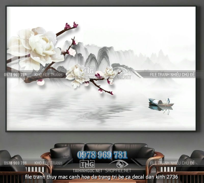 file tranh thuy mac canh hoa da trang tri be ca decal dan kinh 2736