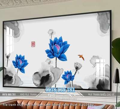 file tranh thuy mac hoa sen xanh duong nghe thuat 312024 ho