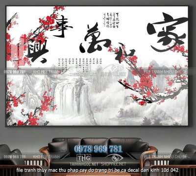 file tranh thuy mac thu phap cay do trang tri be ca decal dan kinh 10d 042