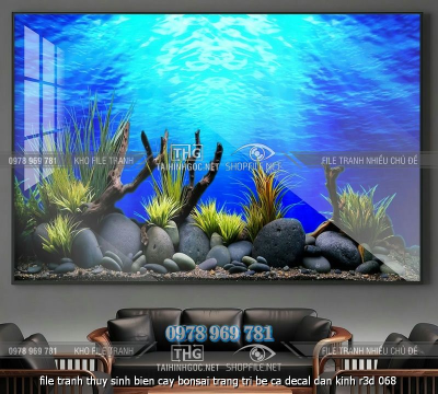 file tranh thuy sinh bien cay bonsai trang tri be ca decal dan kinh r3d 068