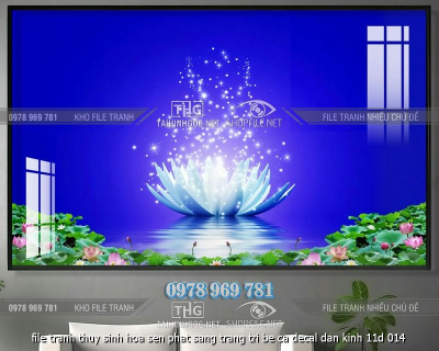 file tranh thuy sinh hoa sen phat sang trang tri be ca decal dan kinh 11d 014
