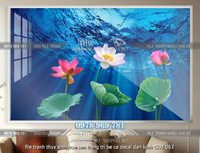 file tranh thuy sinh hoa sen trang tri be ca decal dan kinh t39d 063