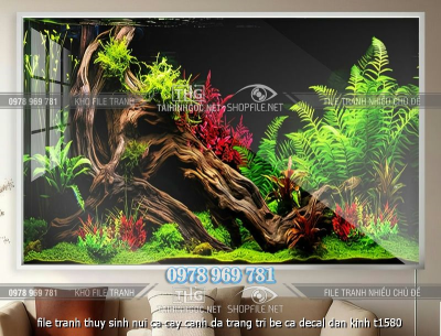 file tranh thuy sinh nui ca cay canh da trang tri be ca decal dan kinh t1580
