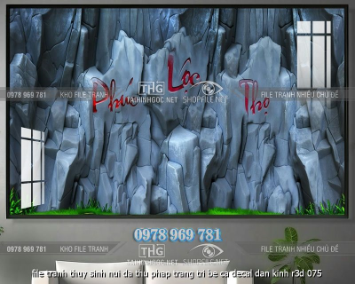 file tranh thuy sinh nui da thu phap trang tri be ca decal dan kinh r3d 075