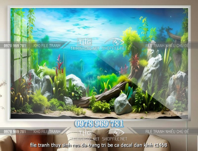 file tranh thuy sinh reu da trang tri be ca decal dan kinh t1468