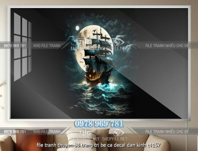 file tranh thuyen 3d trang tri be ca decal dan kinh t4157