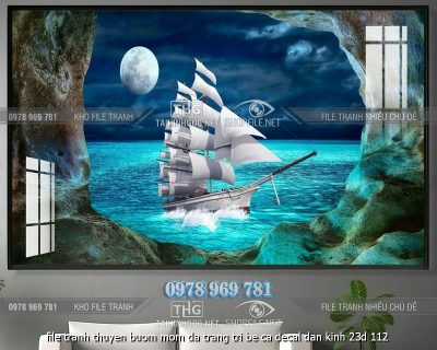 file tranh thuyen buom mom da trang tri be ca decal dan kinh 23d 112