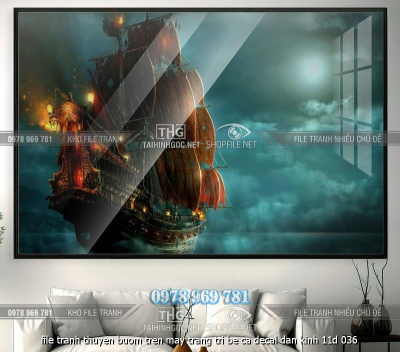 file tranh thuyen buom tren may trang tri be ca decal dan kinh 11d 036