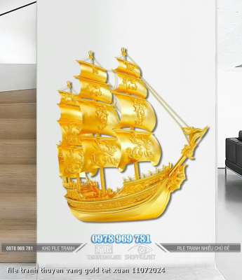 file tranh thuyen vang gold tet xuan 11072024