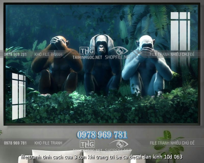 file tranh tinh cach cua 3 con khi trang tri be ca decal dan kinh 10d 063