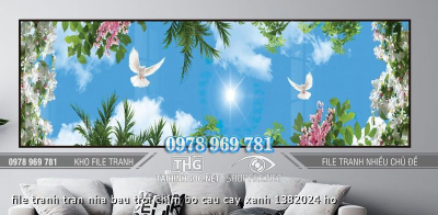 file tranh tran nha bau troi chim bo cau cay xanh 1382024 ho
