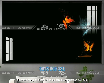 file tranh trang tri decor be ca ba con buom nen den r3d 298