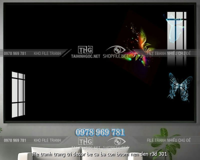 file tranh trang tri decor be ca ba con buom nen den r3d 301