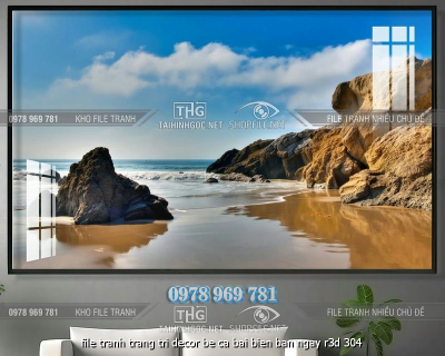 file tranh trang tri decor be ca bai bien ban ngay r3d 304