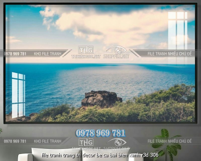file tranh trang tri decor be ca bai bien xanh r3d 306
