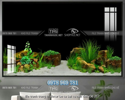 file tranh trang tri decor be ca bai co nen den r3d 217