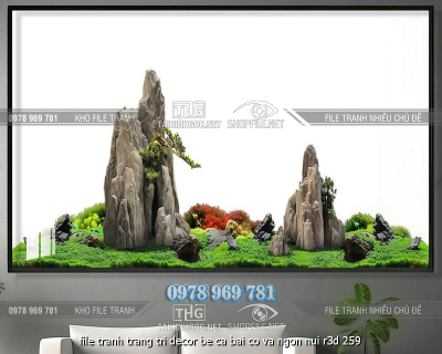 file tranh trang tri decor be ca bai co va ngon nui r3d 259