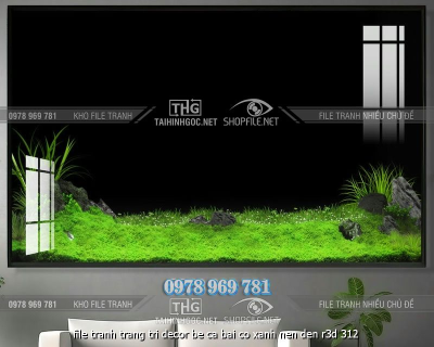 file tranh trang tri decor be ca bai co xanh nen den r3d 312