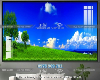 file tranh trang tri decor be ca bau troi va bai co r3d 231