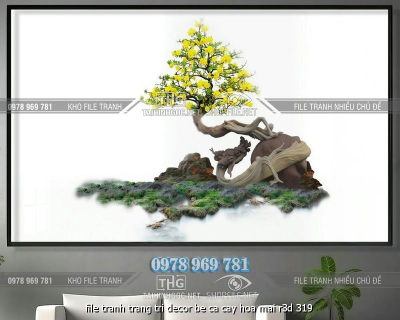 file tranh trang tri decor be ca cay hoa mai r3d 319