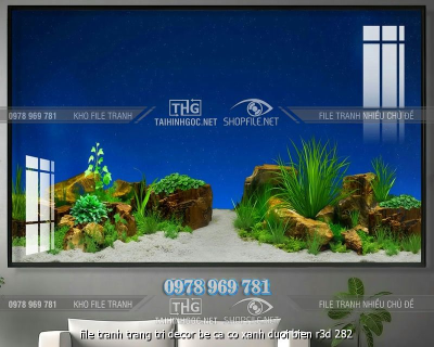 file tranh trang tri decor be ca co xanh duoi bien r3d 282