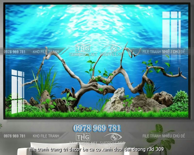 file tranh trang tri decor be ca co xanh duoi dai duong r3d 309