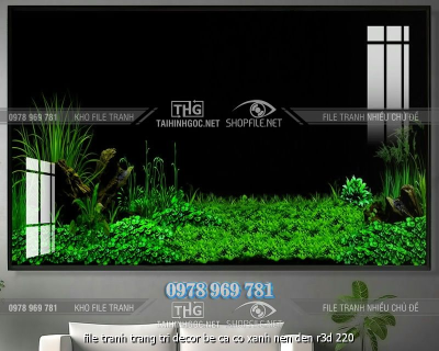 file tranh trang tri decor be ca co xanh nen den r3d 220