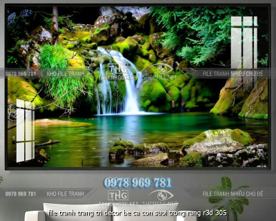 file tranh trang tri decor be ca con suoi trong rung r3d 305