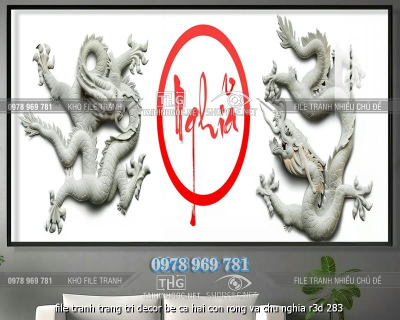 file tranh trang tri decor be ca hai con rong va chu nghia r3d 283