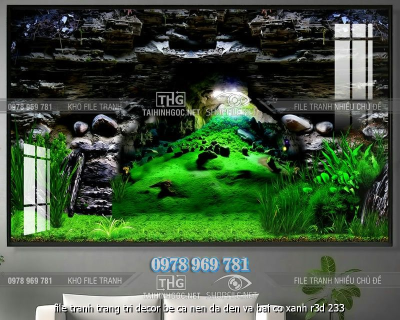file tranh trang tri decor be ca nen da den va bai co xanh r3d 233