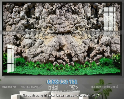 file tranh trang tri decor be ca nen da va co xanh r3d 218