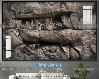 file tranh trang tri decor be ca nen da xam den r3d 255