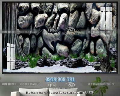 file tranh trang tri decor be ca nen da xam r3d 229