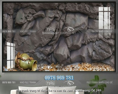 file tranh trang tri decor be ca nen da xam va binh vang r3d 249