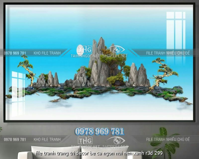 file tranh trang tri decor be ca ngon nui nen xanh r3d 299