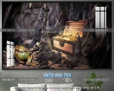 file tranh trang tri decor be ca ruong vang trong hang dong r3d 239