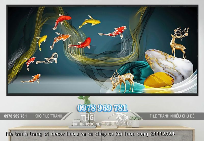 file tranh trang tri decor huou va ca chep ca koi luon song 21112024