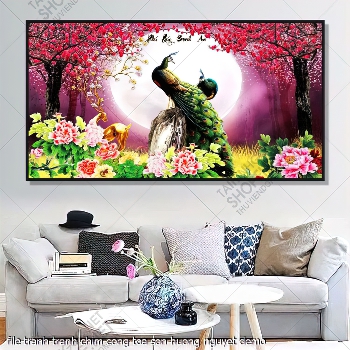 file tranh tranh chim cong toa son huong nguyet