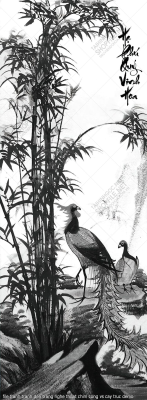 file tranh tranh den trang nghe thuat chim cong vs cay truc