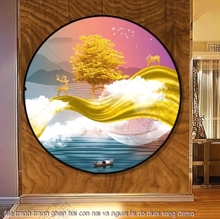 file tranh tranh ghep hai con nai va nguoi lai do duoi song