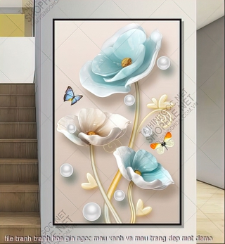 file tranh tranh hoa gia ngoc mau xanh va mau trang dep mat
