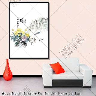 file tranh tranh phong thuy thu phap chim bay qua nui