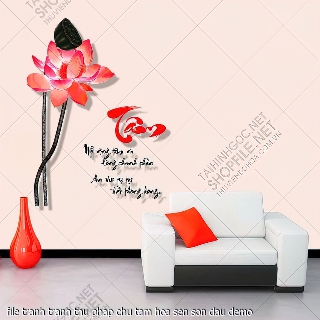 file tranh tranh thu phap chu tam hoa sen son dau