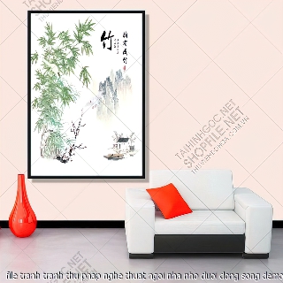 file tranh tranh thu phap nghe thuat ngoi nha nho duoi dong song