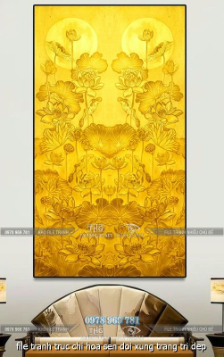 file tranh truc chi hoa sen doi xung trang tri dep