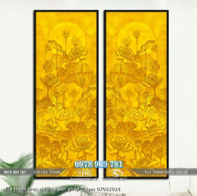 file tranh truc chi hoa sen ghep 2 tam 07082024