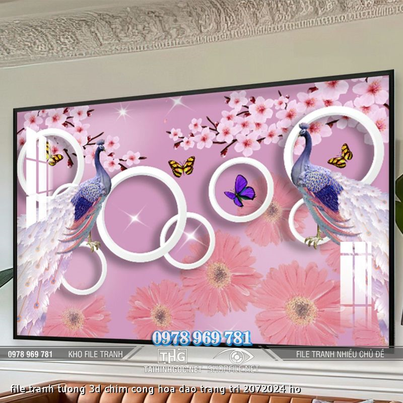 file tranh tuong 3d chim cong hoa dao trang tri 2072024 ho
