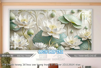 file tranh tuong 3d hoa sen trang trang tri decor 25112024 vien