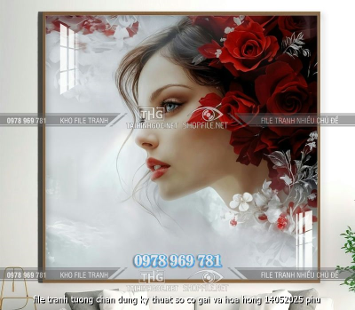 file tranh tuong chan dung ky thuat so co gai va hoa hong 14052025 phu