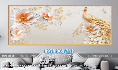 file tranh tuong chim cong hoa 3d nghe thuat 17102024 ho